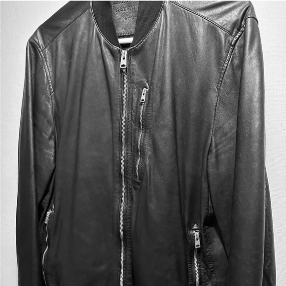 SOLD!! NWT MENS ALLSAINTS KINO BLACK BIKER LEATHER BOMBER JACKET STREETWEAR SZ M - Picture 5 of 15